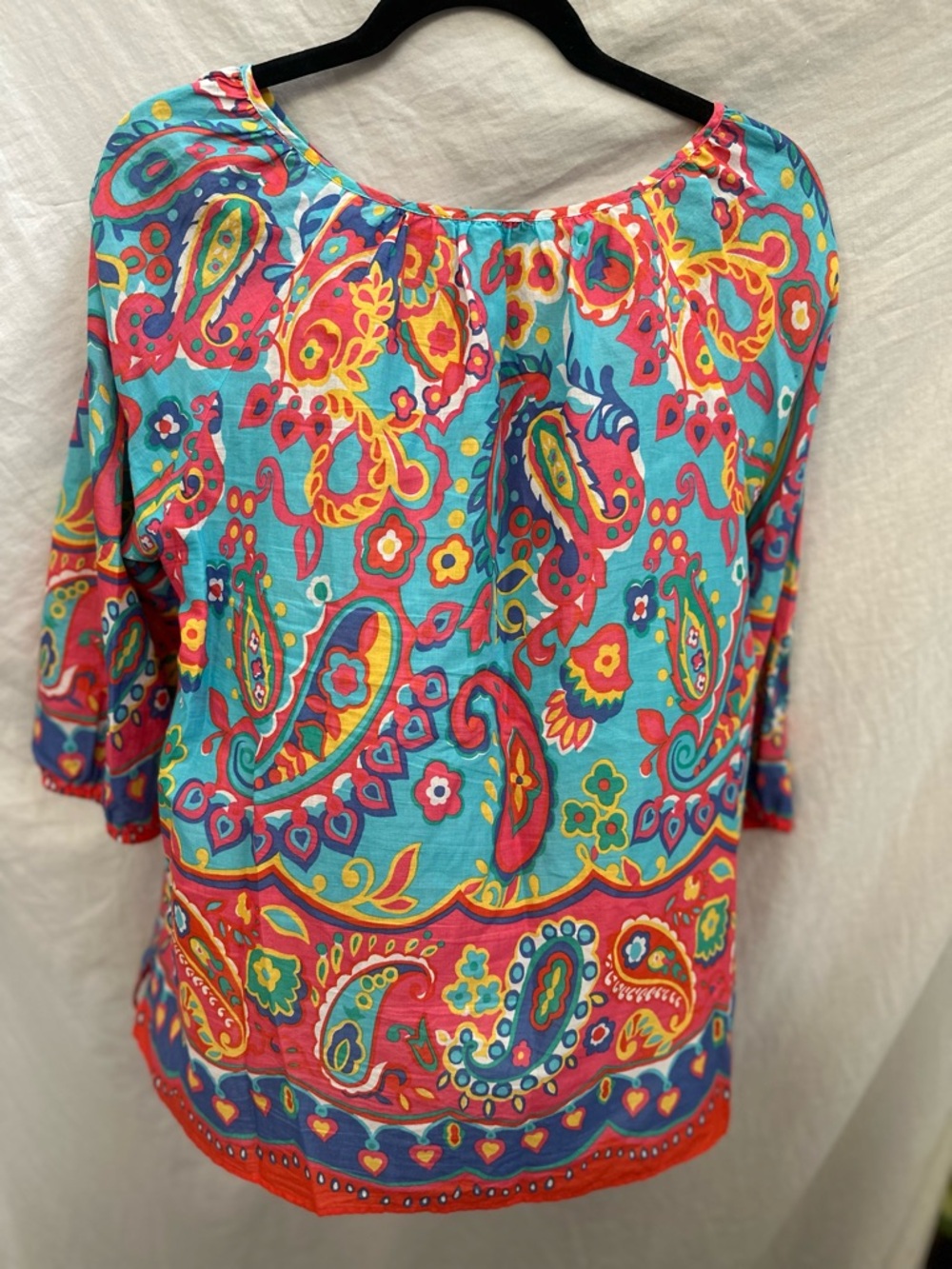 Talbots Turquoise Multicolor Paisley Peasant Blouse - Picture 7 of 8
